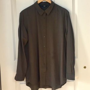 Uniqlo Olive Button-up Rayon Shirt - XL